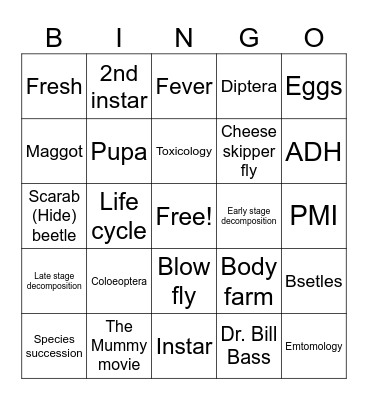 General Entomology Bingo Card