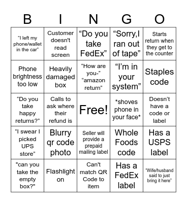 UPS Store Bingo Card