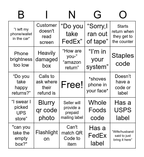 UPS Store Bingo Card