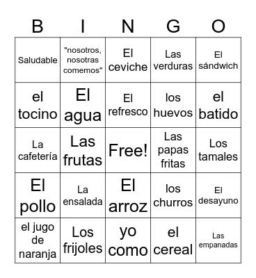 La Comida Bingo Card