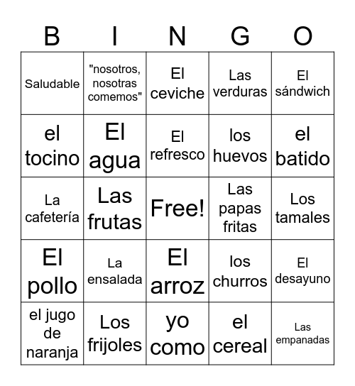 La Comida Bingo Card