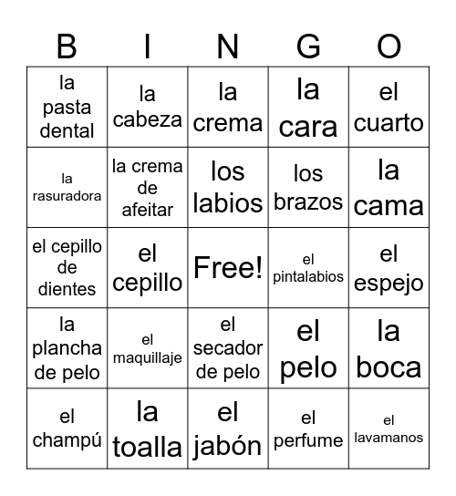 Los productos de higiéne personal Bingo Card