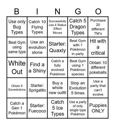 Pokémon Violet Bingo Card