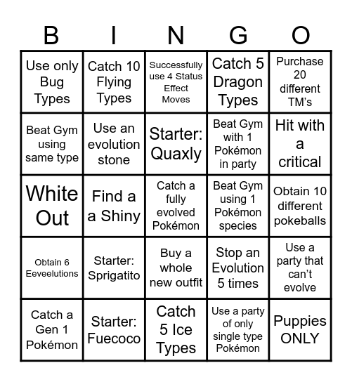 Pokémon Violet Bingo Card