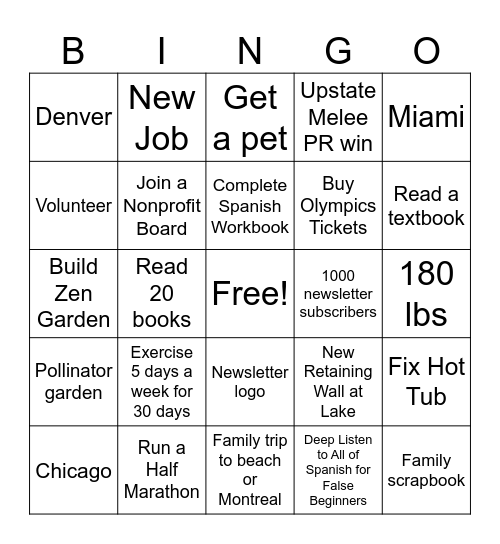2026 Bingo Card