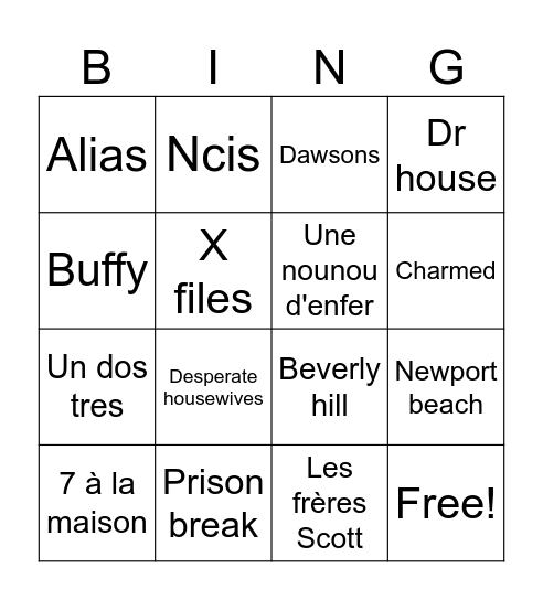 Séries cultes Bingo Card