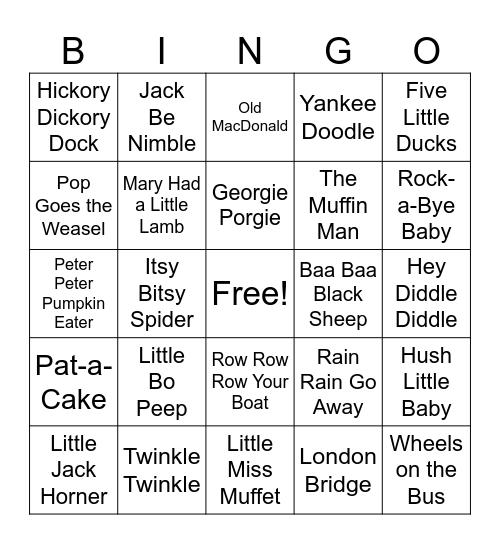 Nursery Rhyme BINGO Card
