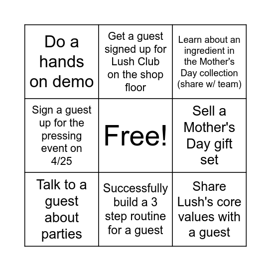 Terrific Tuesday Bingo Card