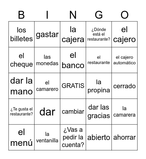 EL BANCO Y EL RESTAURANTE Bingo Card
