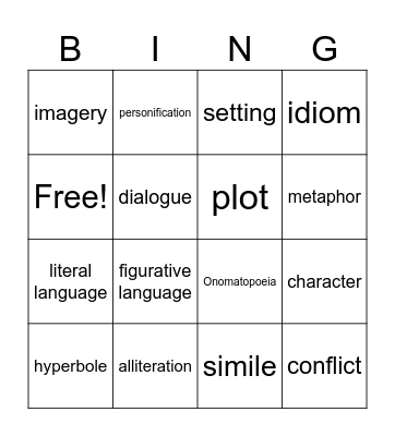 ELA Vocabulary Bingo Card