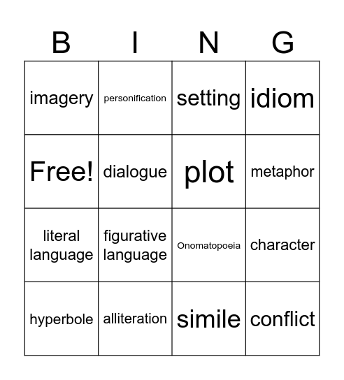 ELA Vocabulary Bingo Card