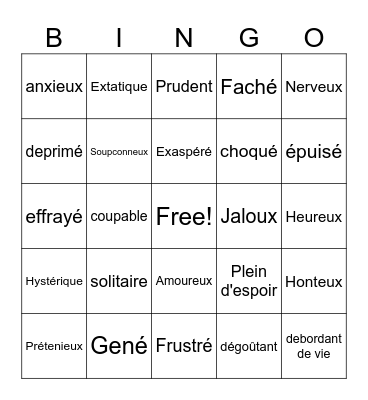 Emotions Bingo Card
