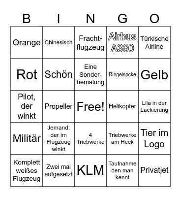 Planespotting Date mit Janine Bingo Card