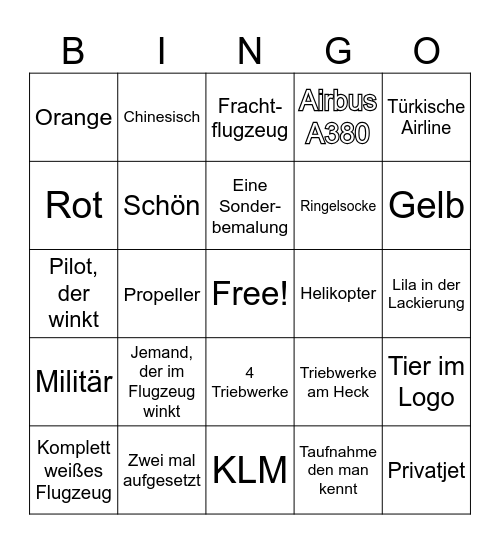 Planespotting Date mit Janine Bingo Card