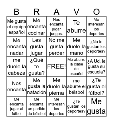 Gustar and Other Verbs Bingo Card