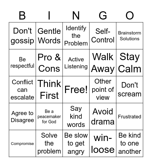 Conflict Bingo Card