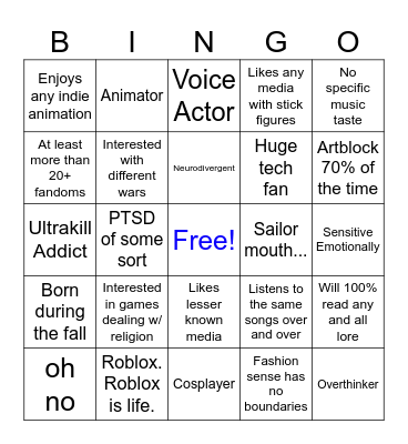 How Much Do YOU Relate to Me? Bingo Card