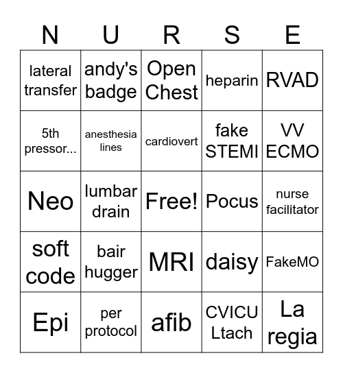 Nurse's Week Bingo Card