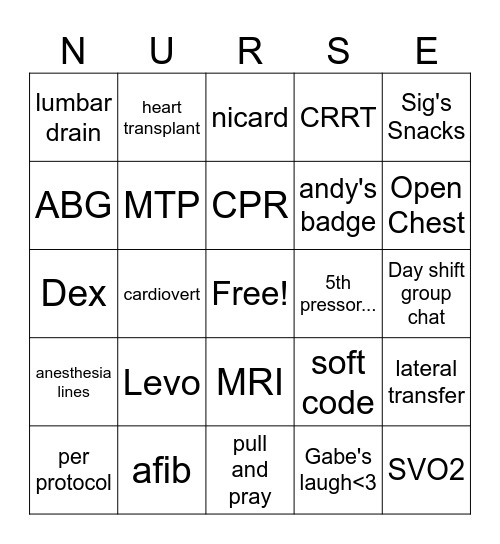 Nurse's Week Bingo Card