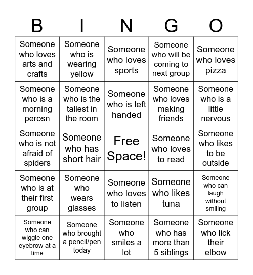 Find a friend Bingo Card