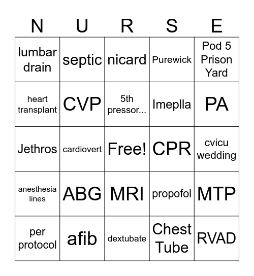 Nurse's Week Bingo Card
