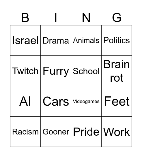 Instagram Bingo Card