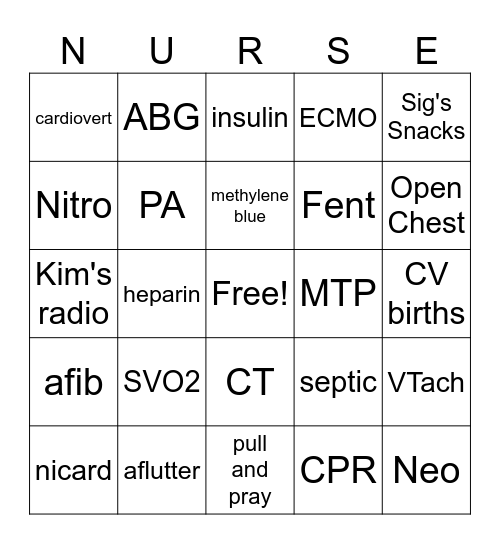 Nurse's Week Bingo Card