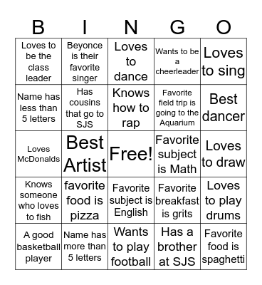 Getting to Know You! Bingo Card