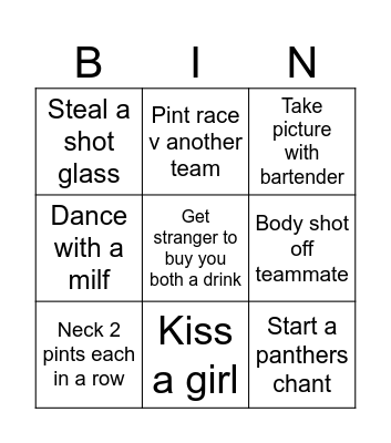 Panthers Pub Crawl Bingo Card