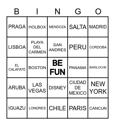 BINGO BE FUN Bingo Card
