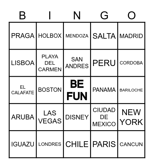 BINGO BE FUN Bingo Card
