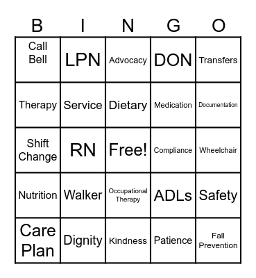 Nursing Home Week  --  Alice Manor Bingo Card
