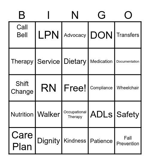 Nursing Home Week  --  Alice Manor Bingo Card