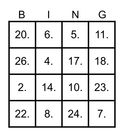 בינגו משפחה Bingo Card