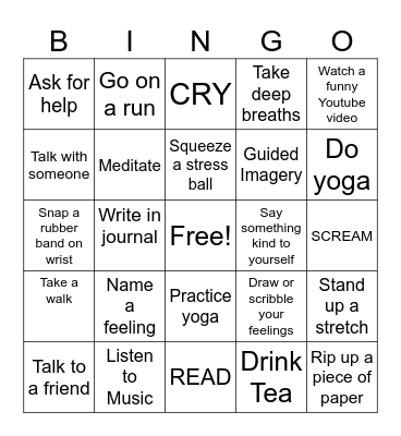 Coping Skills Bingo Card