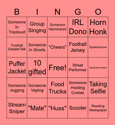 England Bingo Card