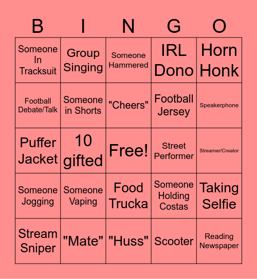 England Bingo Card