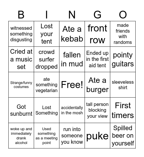 Graspop Bingo Card
