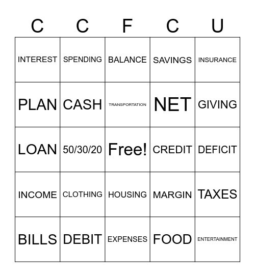 FINANCIAL BINGO Card