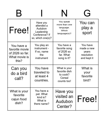 Audubon on Campus Retreat Bingo Card