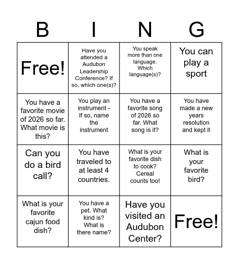 Audubon on Campus Retreat Bingo Card