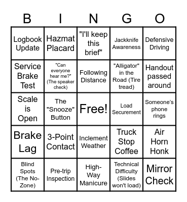 Safety Bingo Card
