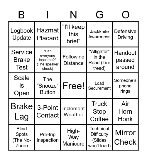 Safety Bingo Card