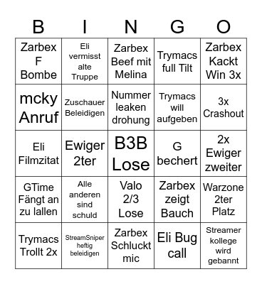 Bruch Party Bingo Card