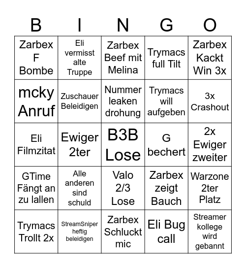 Bruch Party Bingo Card