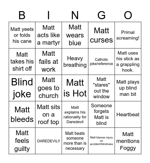 Daredevil Born Again Bingo - Matt Edition Bingo Card