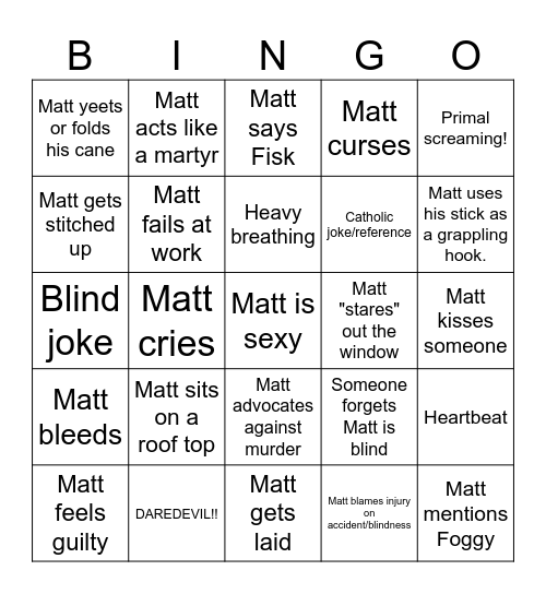 Daredevil Born Again Bingo - Matt Edition Bingo Card