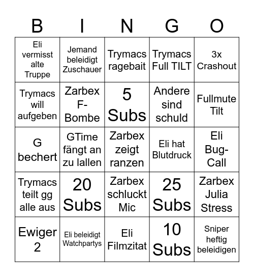 Watchparty Bingo Card