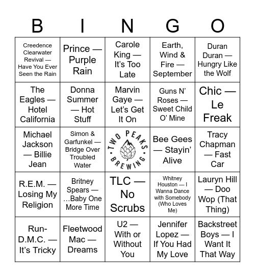 📼✨Mix Tape Music Bingo #1✨📼 Bingo Card