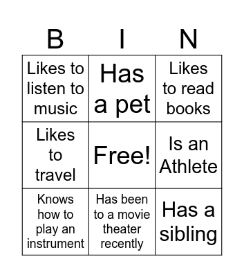 First Impression Bingo Card